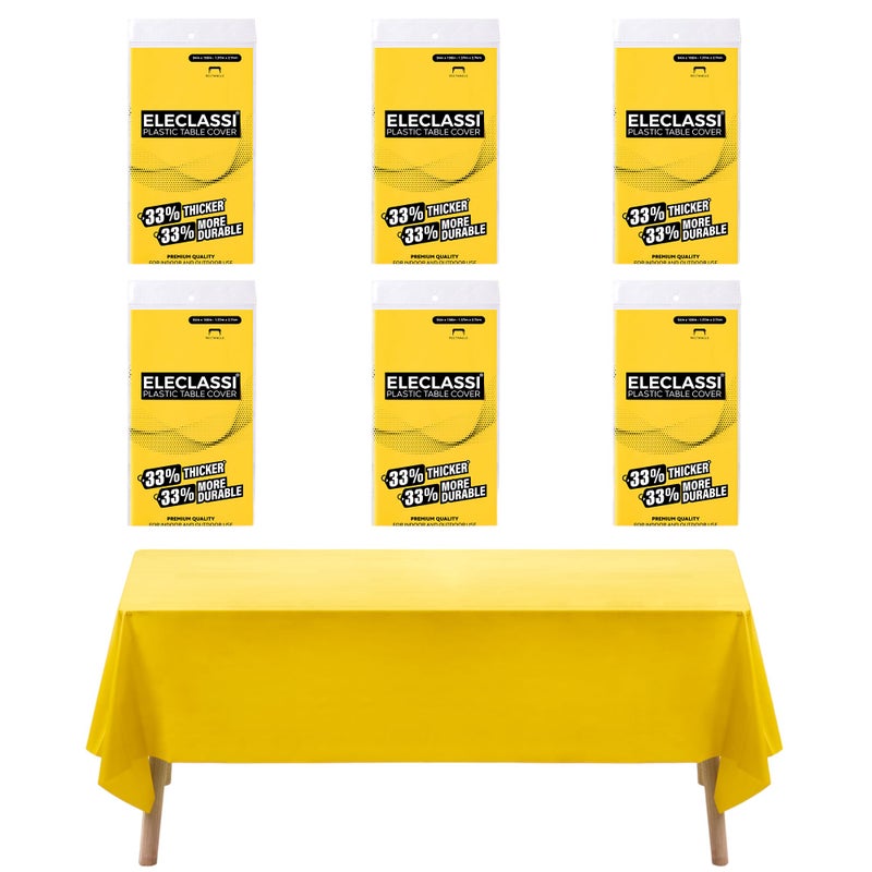 Eleclassi Yellow 6 Pack Premium Disposable Plastic Tablecloth 54 x 108 in - Plastic Table Cloth Disposable Tablecloth for Rectangle Table Up to 8 Feet - Image 1